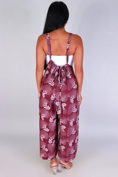 Jeans Warehouse Hawaii - PRINT CASUAL JUMPSUITS - OHIA LEHUA TIE-BACK OVERALL JUMPSUIT | By LUZ