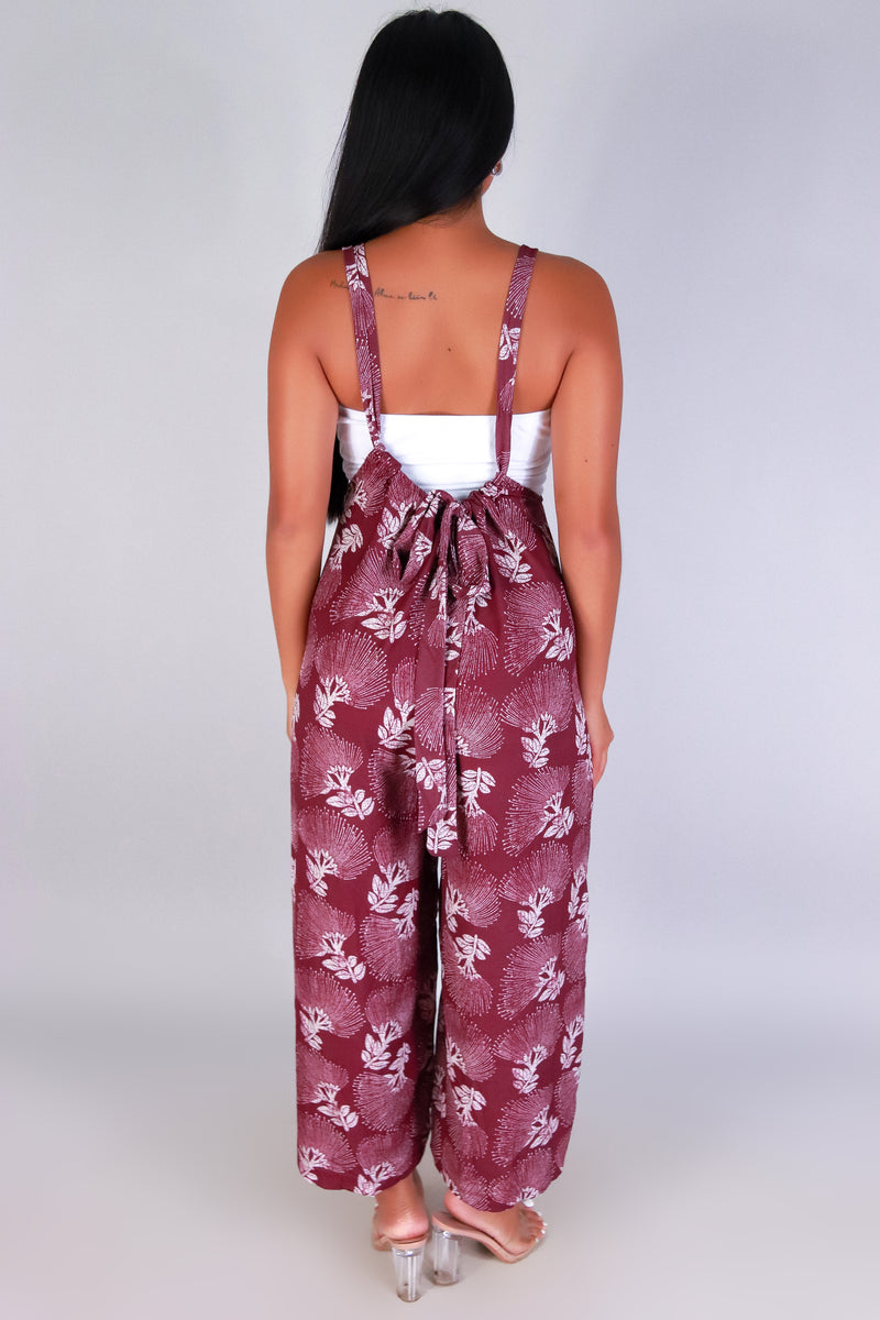 Jeans Warehouse Hawaii - PRINT CASUAL JUMPSUITS - OHIA LEHUA TIE-BACK OVERALL JUMPSUIT | By LUZ