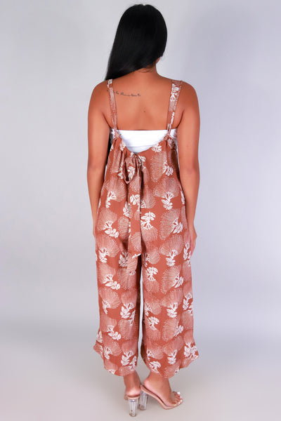 Jeans Warehouse Hawaii - PRINT CASUAL JUMPSUITS - OHIA LEHUA TIE-BACK OVERALL JUMPSUIT | By LUZ