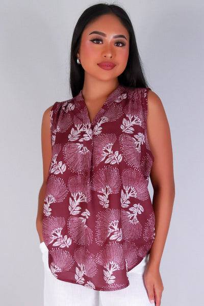 Jeans Warehouse Hawaii - TANK PRINT WOVEN DRESSY TOPS - OHIA LEHUA BLOUSE | By LUZ
