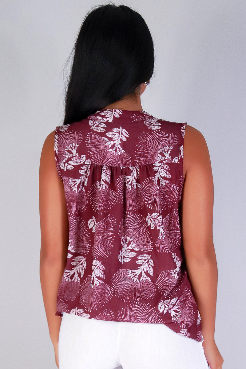 Jeans Warehouse Hawaii - TANK PRINT WOVEN DRESSY TOPS - OHIA LEHUA BLOUSE | By LUZ