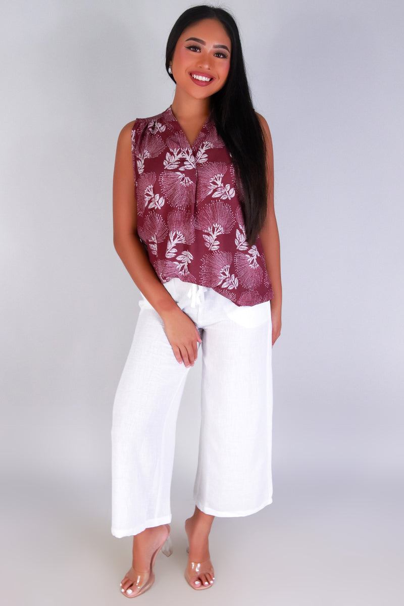Jeans Warehouse Hawaii - TANK PRINT WOVEN DRESSY TOPS - OHIA LEHUA BLOUSE | By LUZ