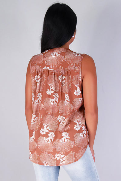 Jeans Warehouse Hawaii - TANK PRINT WOVEN DRESSY TOPS - OHIA LEHUA BLOUSE | By LUZ