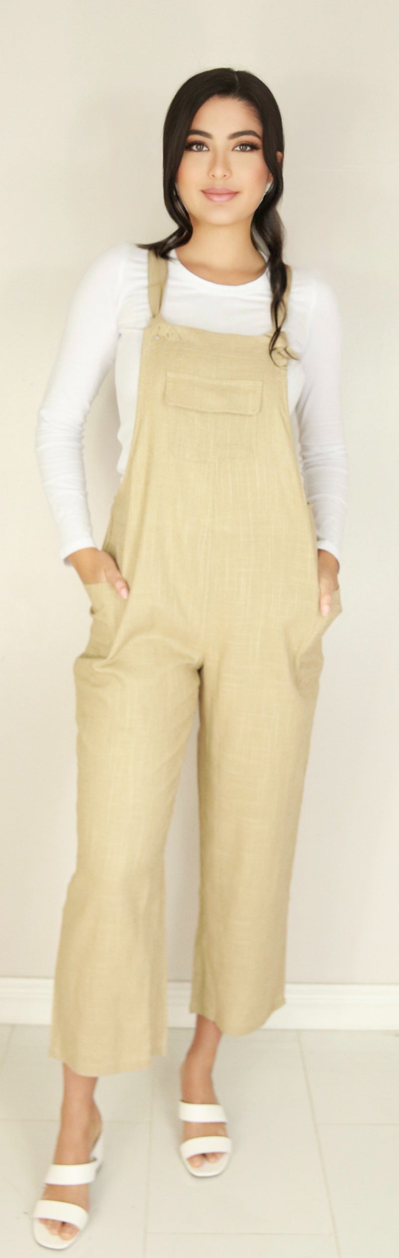 Jeans Warehouse Hawaii - SOLID JUMPERS - TIE STRAP LINEN JUMPSUIT | By VERY J