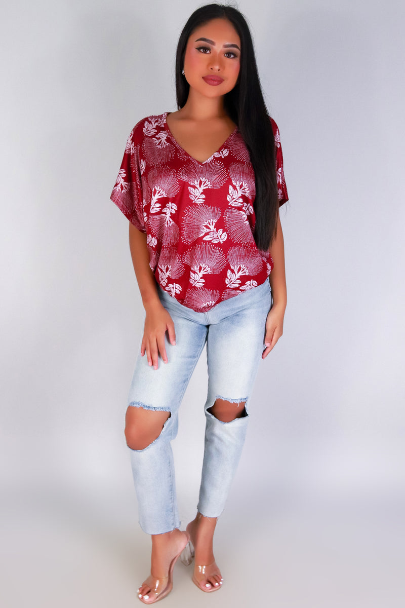 Jeans Warehouse Hawaii - SS PRINT - OHIA LEHUA DOLMAN TOP | By LUZ