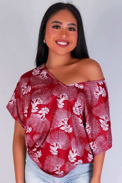 Jeans Warehouse Hawaii - SS PRINT - OHIA LEHUA DOLMAN TOP | By LUZ