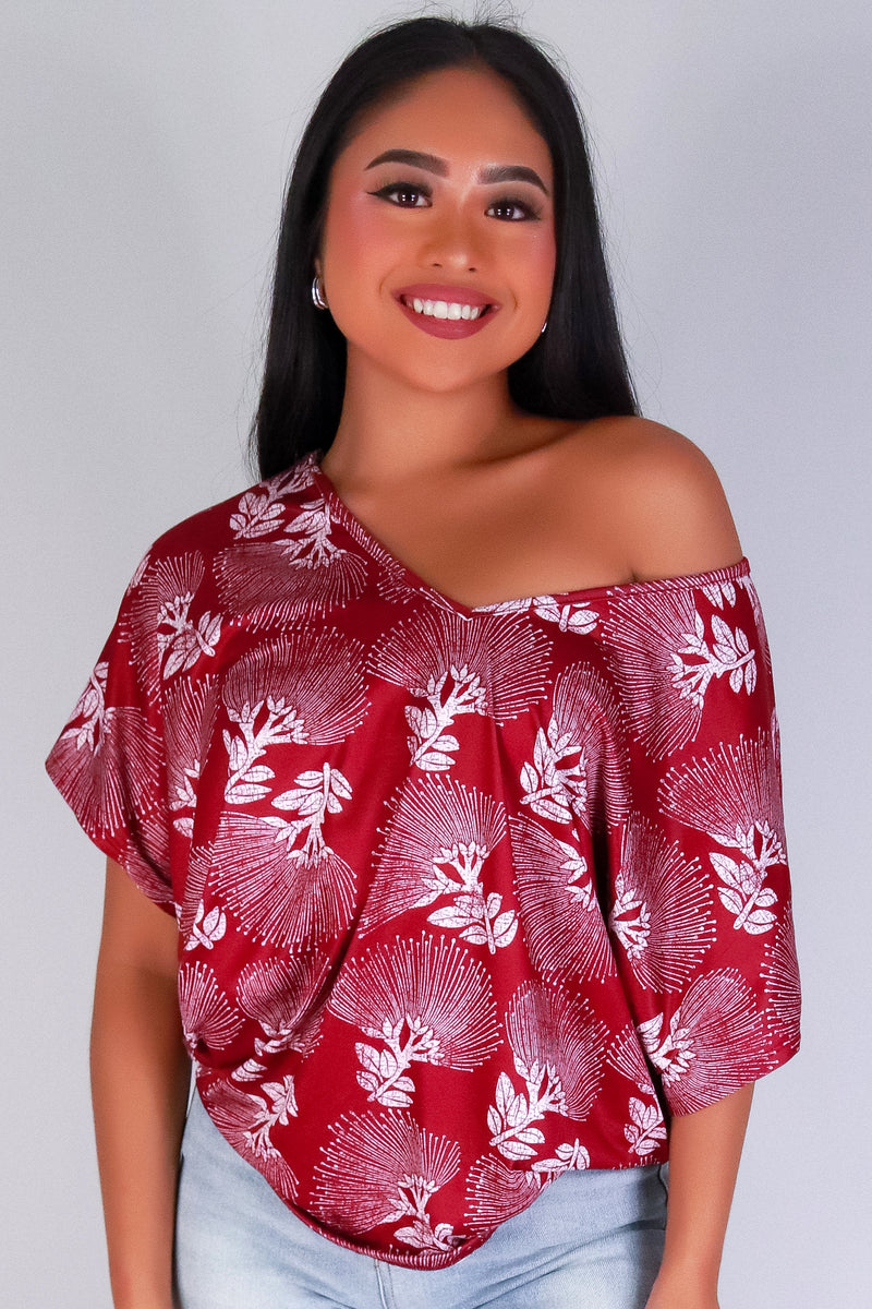 Jeans Warehouse Hawaii - SS PRINT - OHIA LEHUA DOLMAN TOP | By LUZ