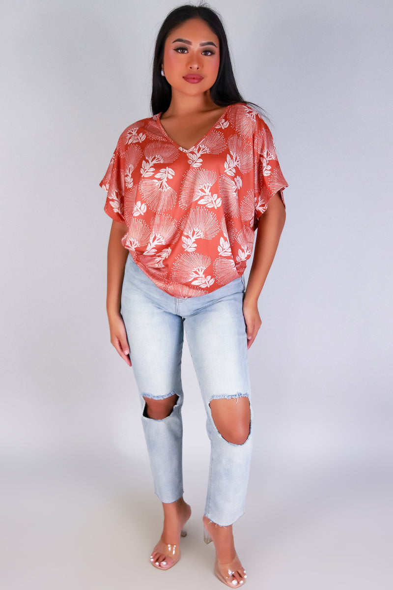Jeans Warehouse Hawaii - SS PRINT - OHIA LEHUA DOLMAN TOP | By LUZ