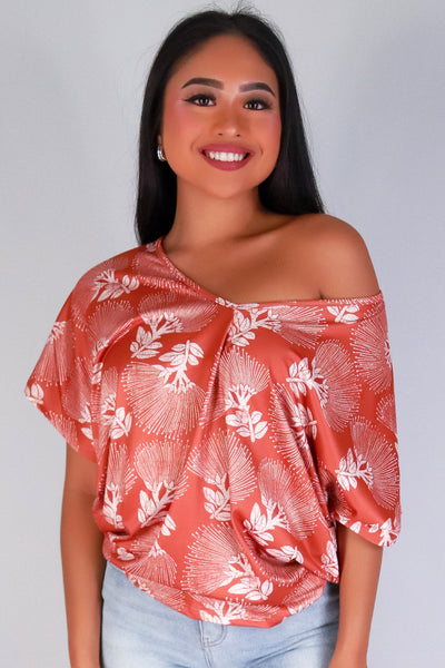 Jeans Warehouse Hawaii - SS PRINT - OHIA LEHUA DOLMAN TOP | By LUZ