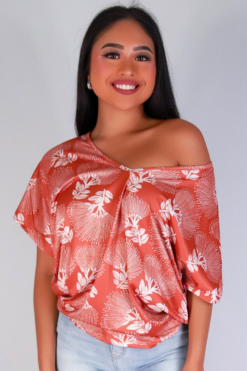 Jeans Warehouse Hawaii - SS PRINT - OHIA LEHUA DOLMAN TOP | By LUZ