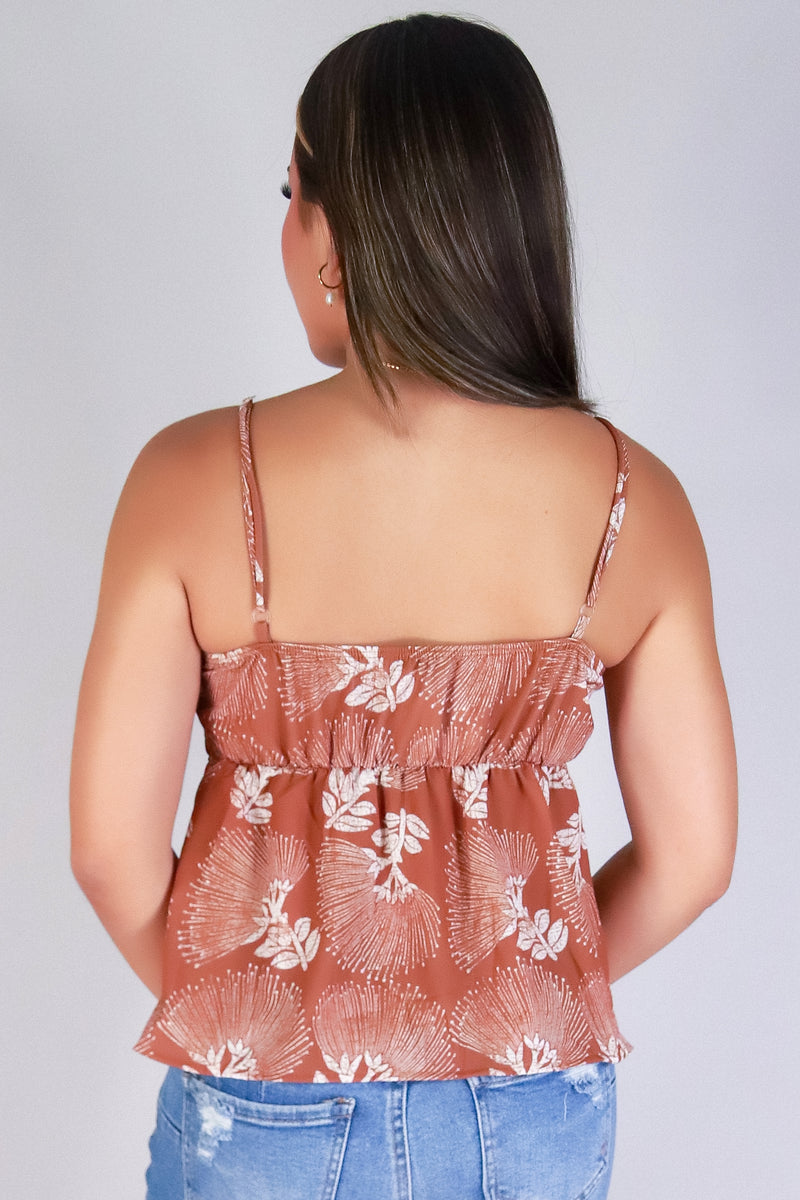 Jeans Warehouse Hawaii - TANK PRINT WOVEN DRESSY TOPS - OHIA LEHUA BABYDOLL TOP | By LUZ