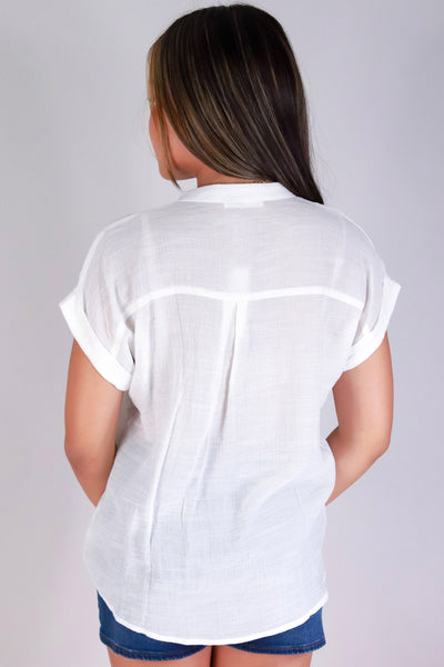 Jeans Warehouse Hawaii - S/S SOLID WOVEN CASUAL TOPS - VA-VA VEE TOP | By TIMING