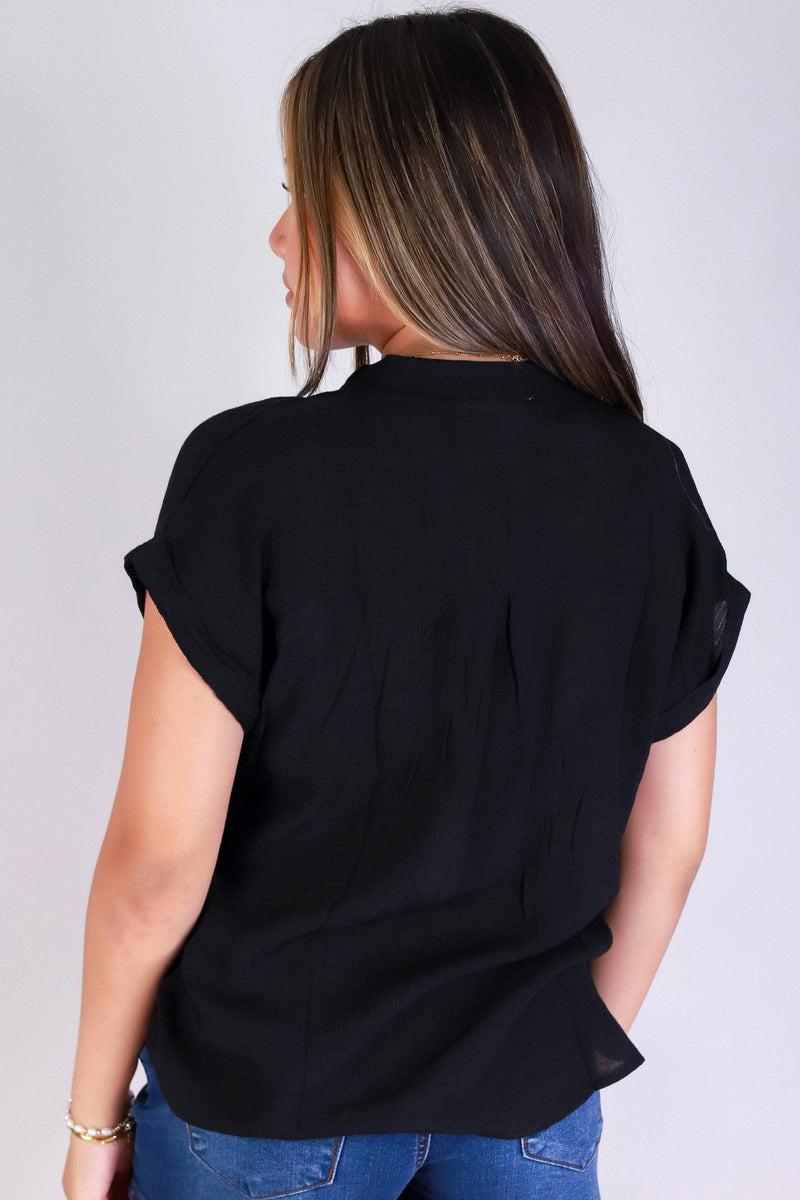 Jeans Warehouse Hawaii - S/S SOLID WOVEN CASUAL TOPS - VA-VA VEE TOP | By TIMING