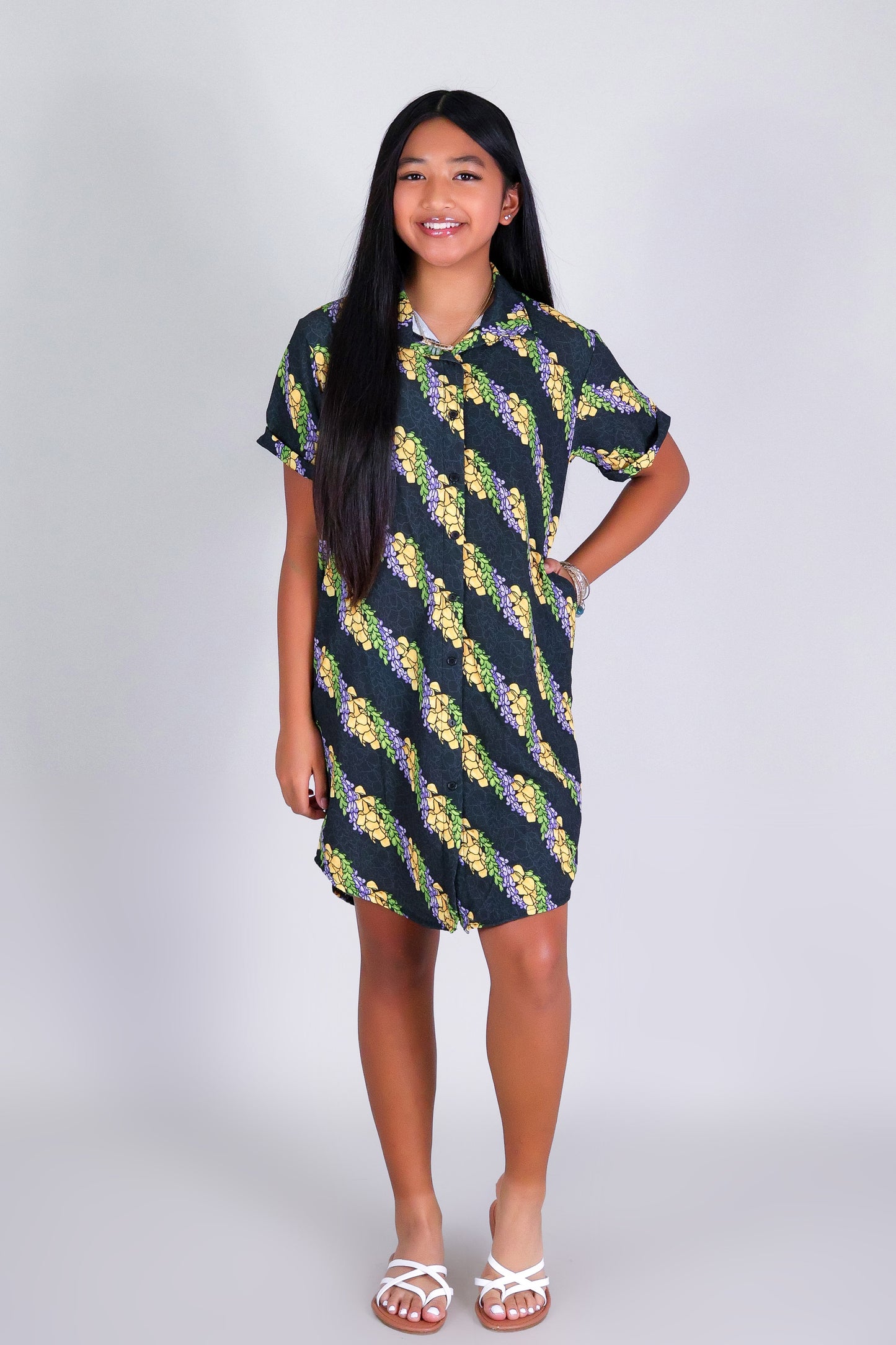 TWISTED LEI BUTTON DOWN DRESS | KIDS SIZE 2-16