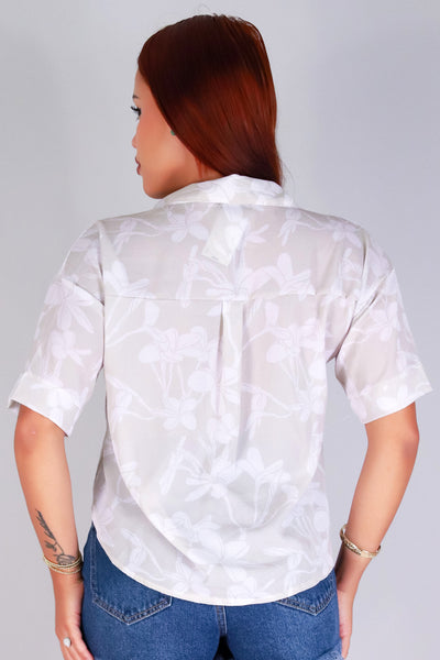 Jeans Warehouse Hawaii - S/S PRINT WOVEN DRESSY TOPS - PLUMERIA TREE BUTTON DOWN TOP | By LUZ