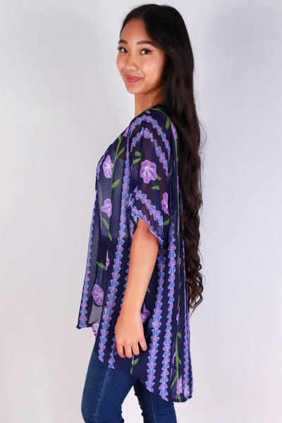 Jeans Warehouse Hawaii - S/S PRINT WOVEN DRESSY TOPS - POHUEHUE CHIFFON CARDIGAN | By LUZ