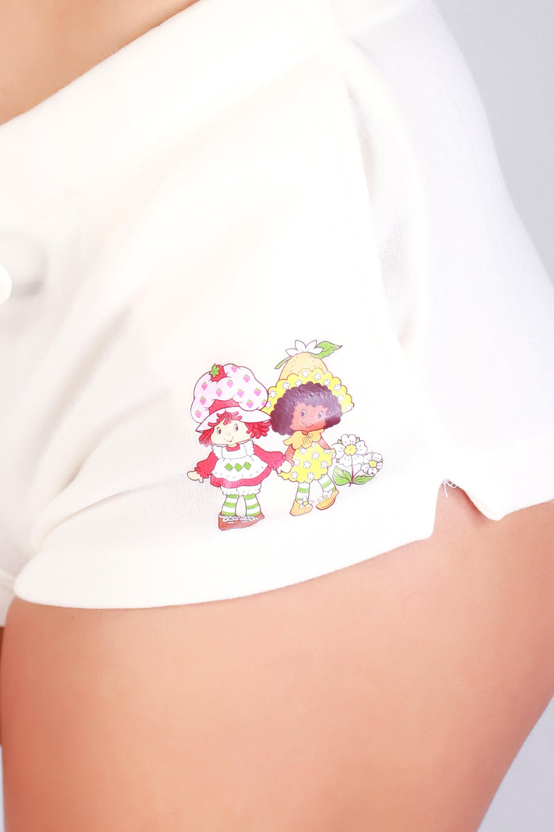 Jeans Warehouse Hawaii - KNIT HOT SHORTS - STRAWBERRY SHORTCAKE AND FRIEND PAJAMA SHORTS | By SHOSHO