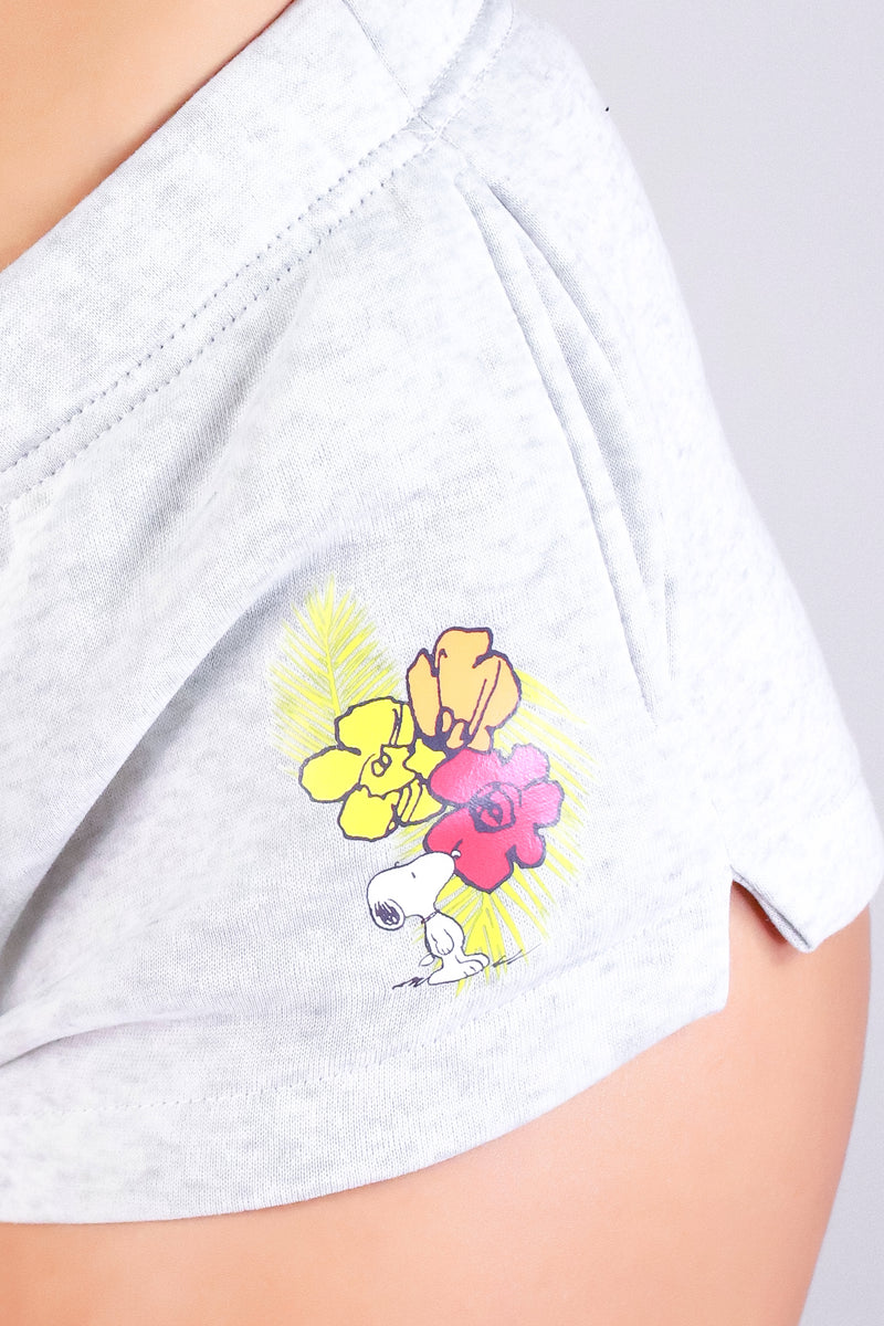 Jeans Warehouse Hawaii - KNIT HOT SHORTS - SNOOPY WITH HAWAIIAN FLOWER PAJAMA SHORTS | By SHOSHO