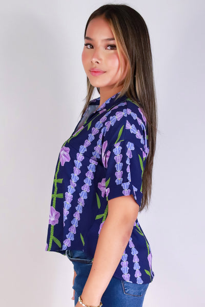 Jeans Warehouse Hawaii - S/S PRINT WOVEN DRESSY TOPS - POHUEHUE BUTTON DOWN TOP | By LUZ
