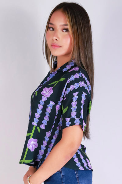 Jeans Warehouse Hawaii - S/S PRINT WOVEN DRESSY TOPS - POHUEHUE BUTTON DOWN TOP | By LUZ