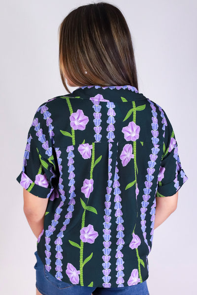 Jeans Warehouse Hawaii - S/S PRINT WOVEN DRESSY TOPS - POHUEHUE BUTTON DOWN TOP | By LUZ