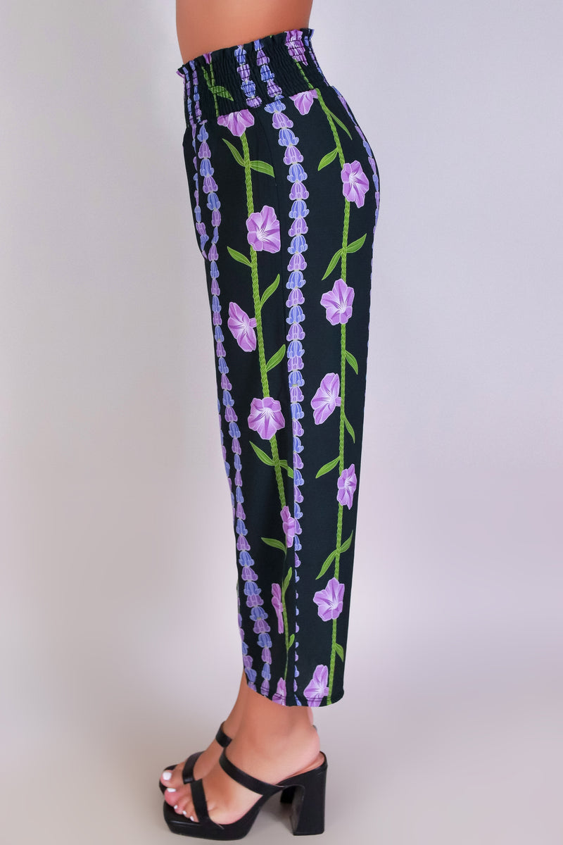 Jeans Warehouse Hawaii - PRINT WOVEN PANTS - POHUEHUE SMOCK WAIST CAPRI PANTS | By LUZ