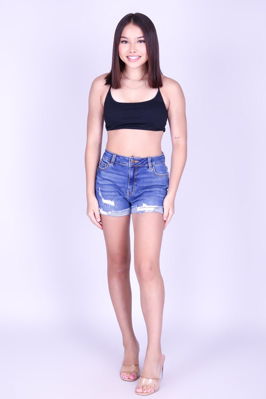 SUN-WORN DESTROYED DENIM SHORTS
