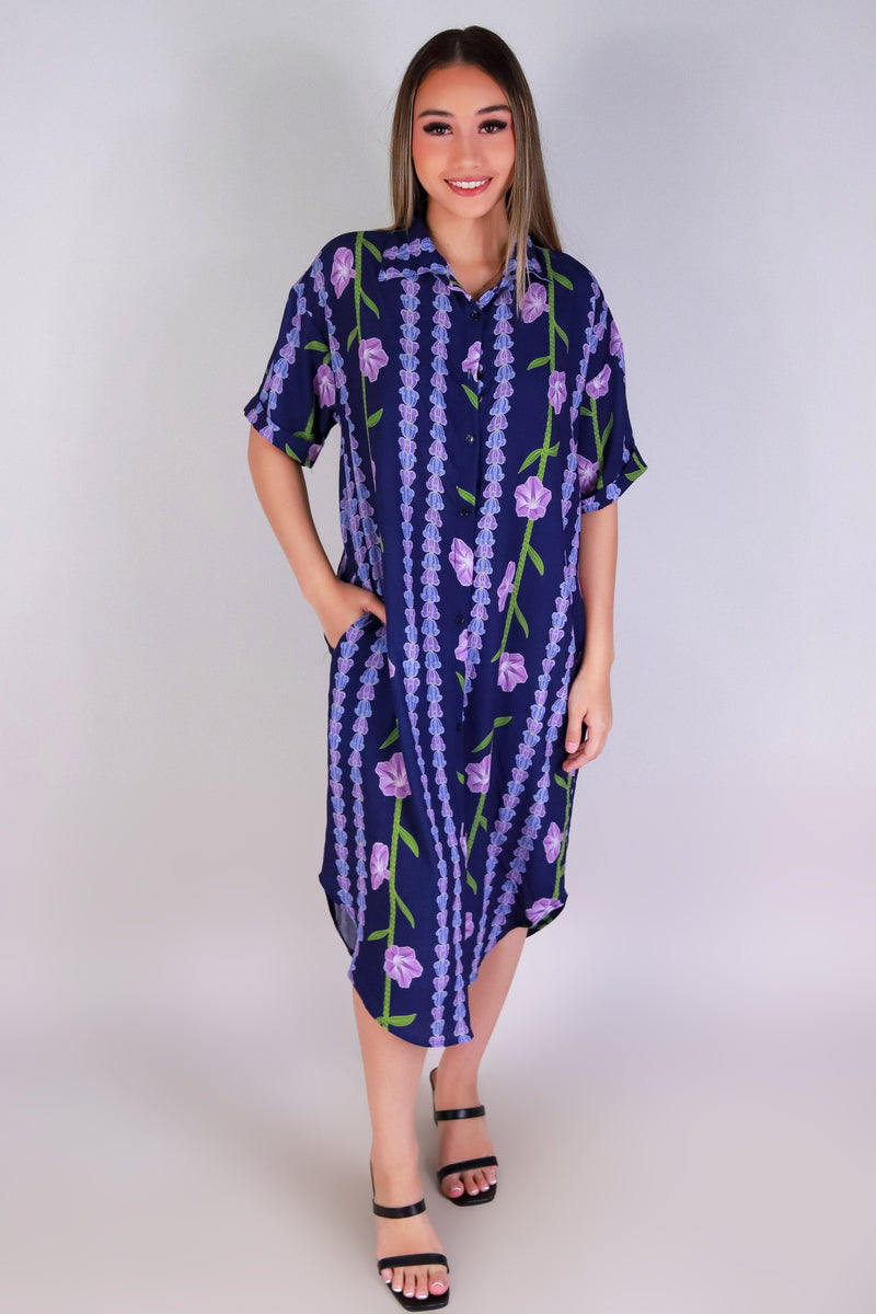 Jeans Warehouse Hawaii - SLEEVE SHORT PRINT DRESSES - POHUEHUE BUTTON DOWN DRESS | By LUZ
