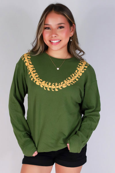 Jeans Warehouse Hawaii - SOLID LONG SLV TOPS - PUAKENIKENI LEI SWEATER | By ROCK & ROSE BY CHERIE