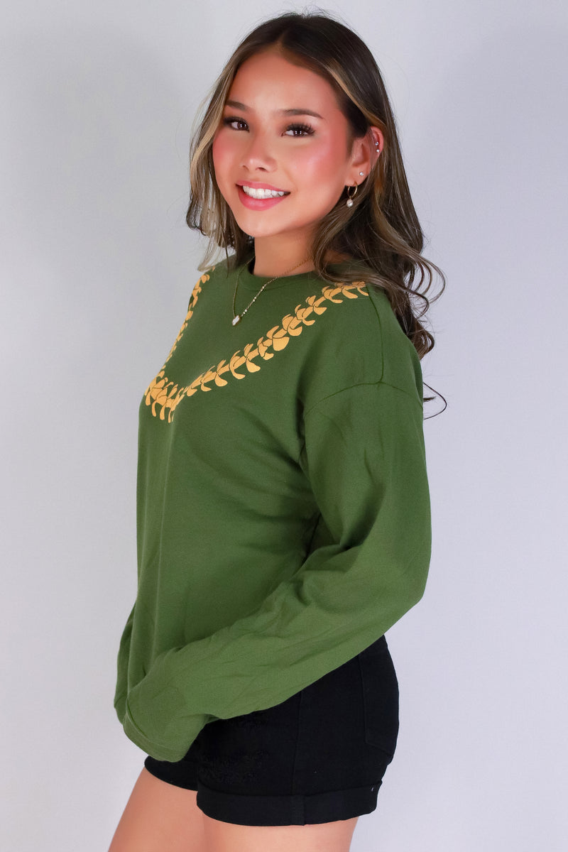 Jeans Warehouse Hawaii - SOLID LONG SLV TOPS - PUAKENIKENI LEI SWEATER | By ROCK & ROSE BY CHERIE