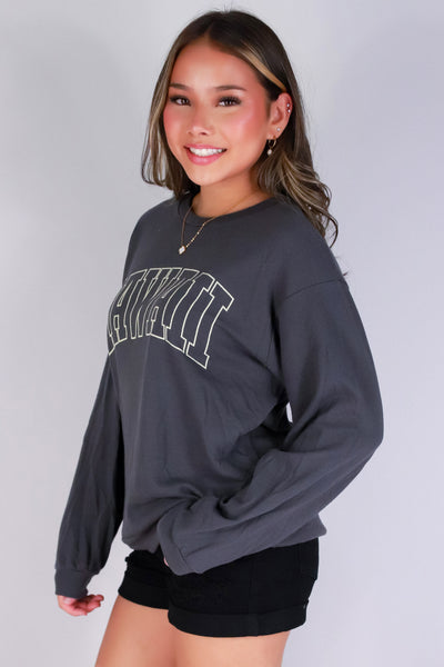 Jeans Warehouse Hawaii - SOLID LONG SLV TOPS - HAWAII OUTLINE SWEATER | By ROCK & ROSE BY CHERIE