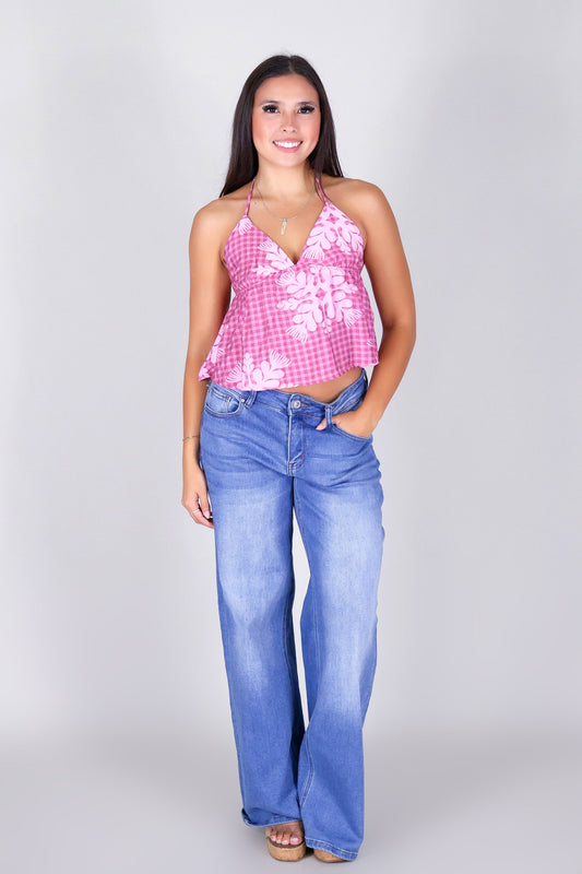 GINGHAM OHIA BABYDOLL HALTER TOP