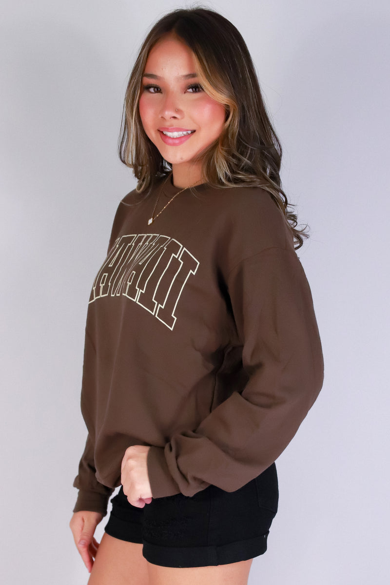 Jeans Warehouse Hawaii - SOLID LONG SLV TOPS - HAWAII OUTLINE SWEATER | By ROCK & ROSE BY CHERIE