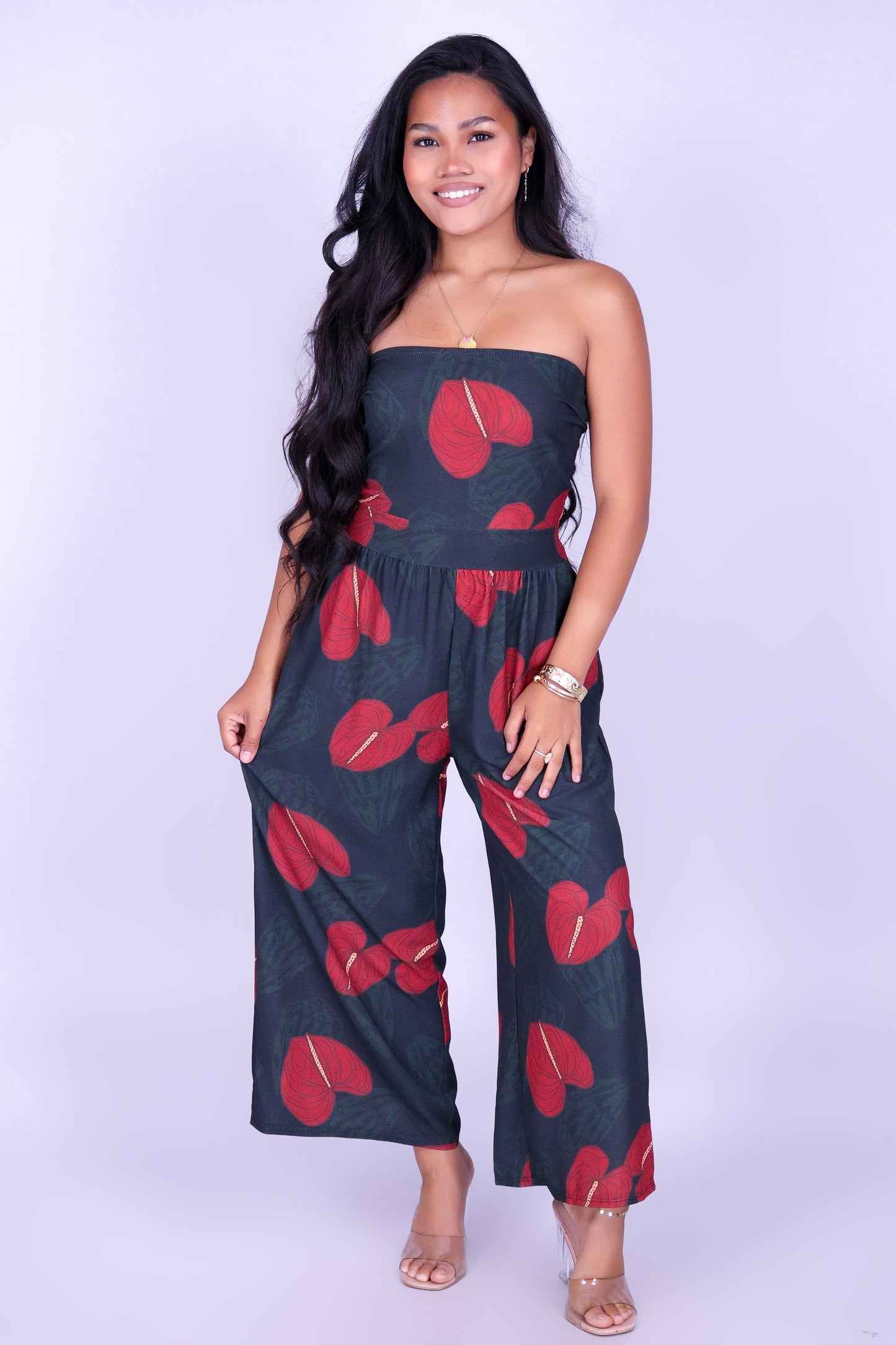 ANTHURIUM SHELL TIE BACK JUMPSUIT