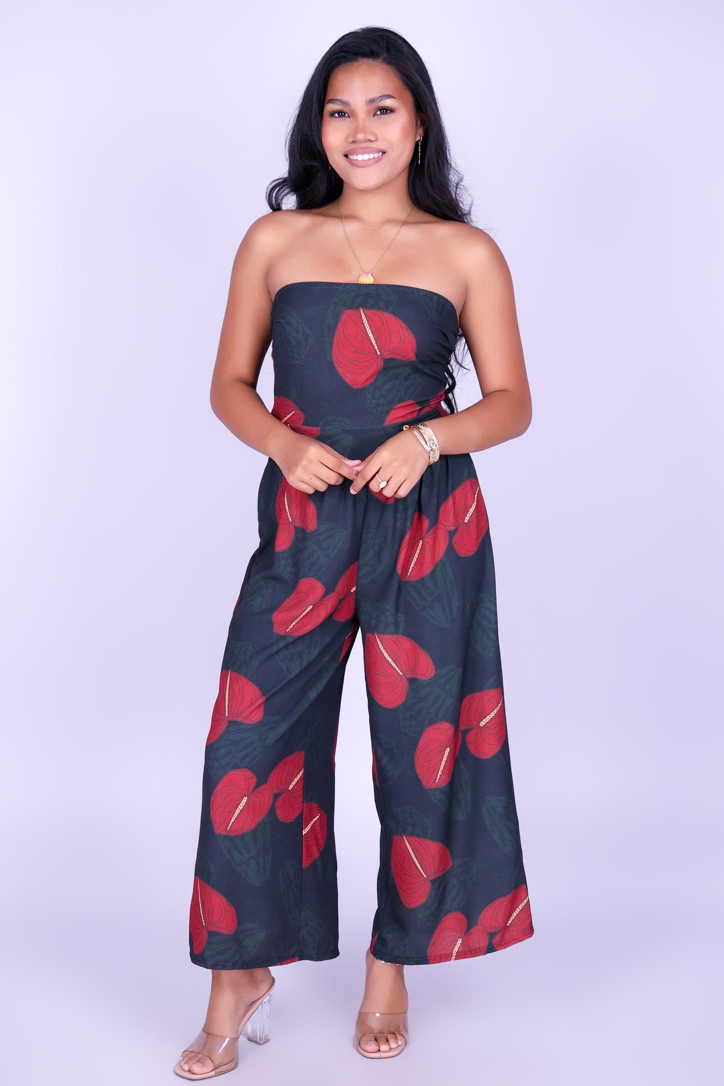 ANTHURIUM SHELL TIE BACK JUMPSUIT