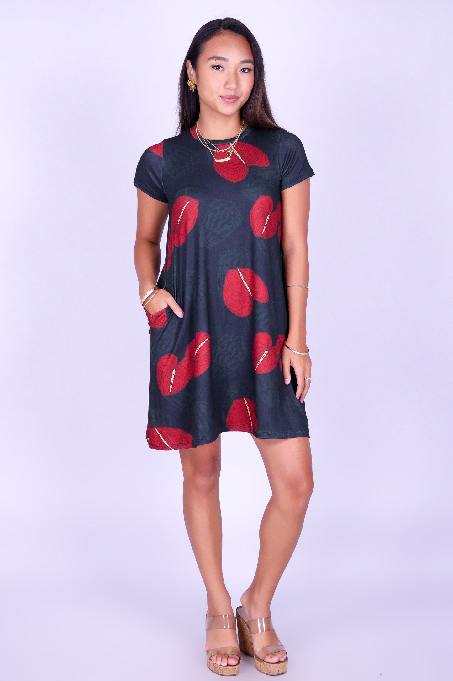 ANTHURIUM SHELL TRAPEZE DRESS