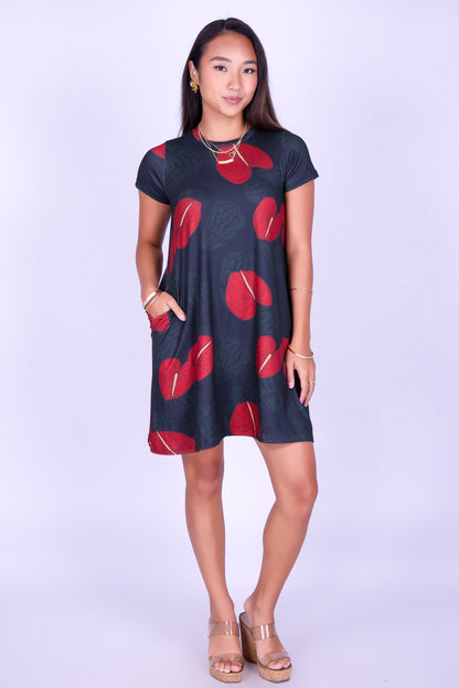 ANTHURIUM SHELL TRAPEZE DRESS