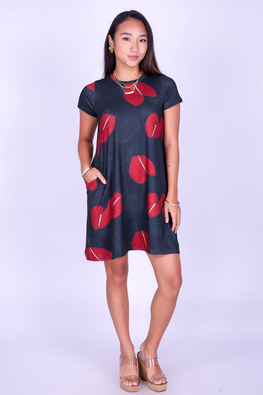 ANTHURIUM SHELL TRAPEZE DRESS