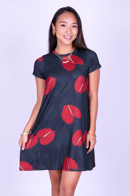 ANTHURIUM SHELL TRAPEZE DRESS