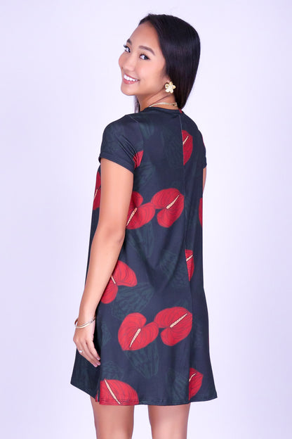 ANTHURIUM SHELL TRAPEZE DRESS