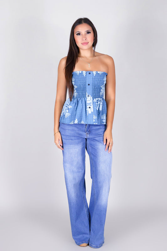 GINGHAM OHIA SMOCKED TUBE TOP