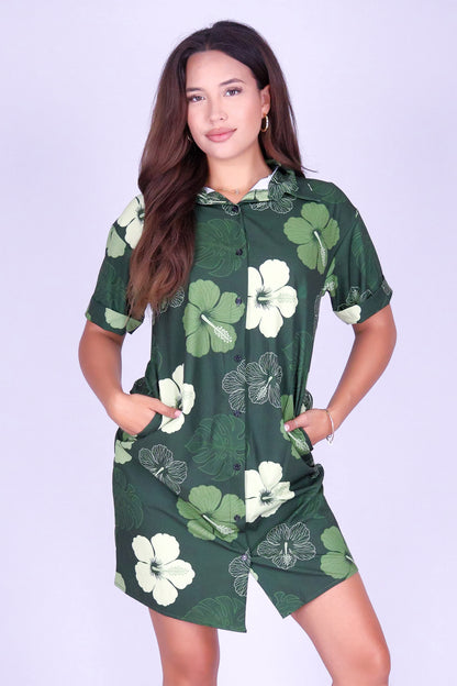 HIBISCUS PARADISE BUTTON DOWN DRESS