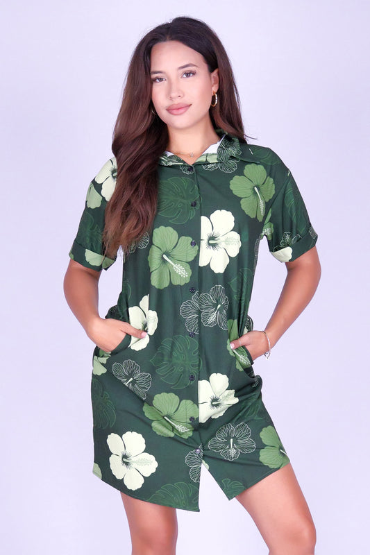 HIBISCUS PARADISE BUTTON DOWN DRESS