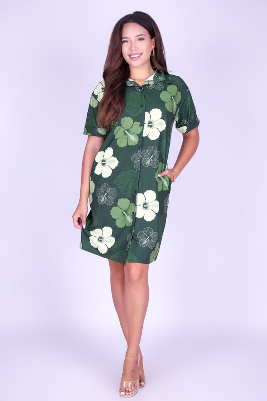 HIBISCUS PARADISE BUTTON DOWN DRESS