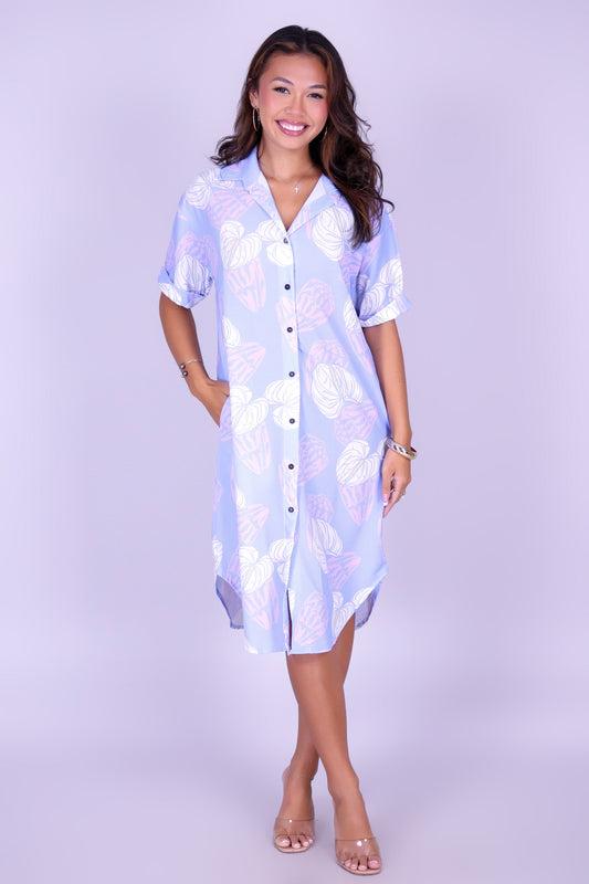 ANTHURIUM SHELL BUTTON DOWN DRESS