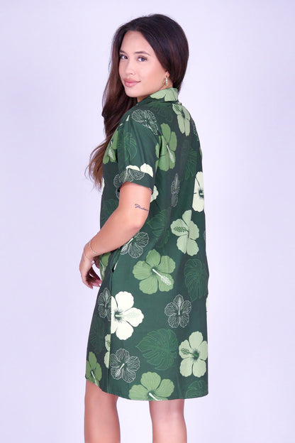 HIBISCUS PARADISE BUTTON DOWN DRESS