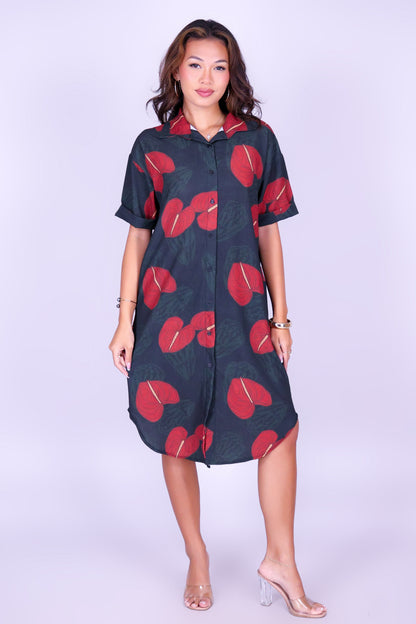 ANTHURIUM SHELL BUTTON DOWN DRESS