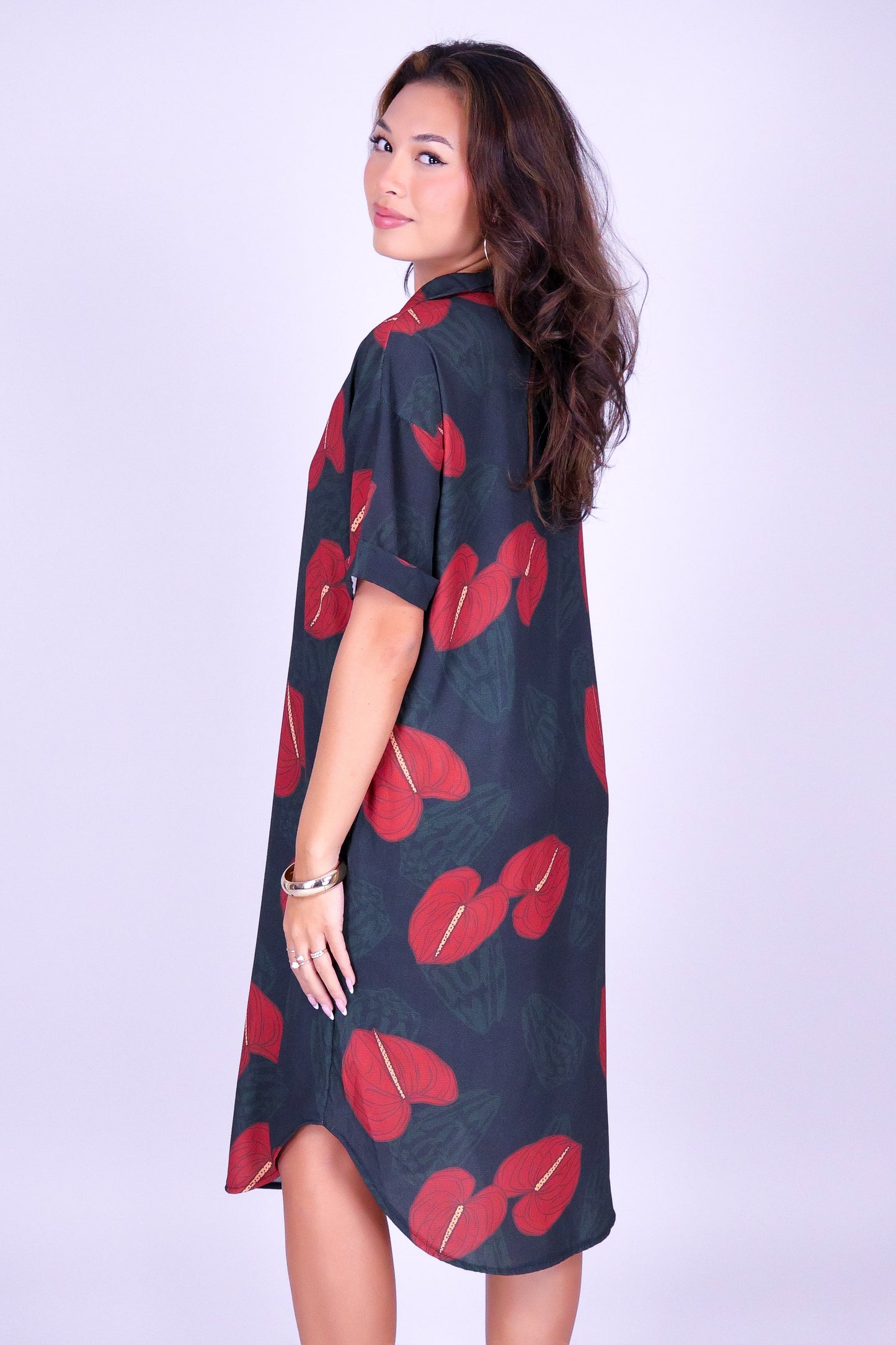 ANTHURIUM SHELL BUTTON DOWN DRESS