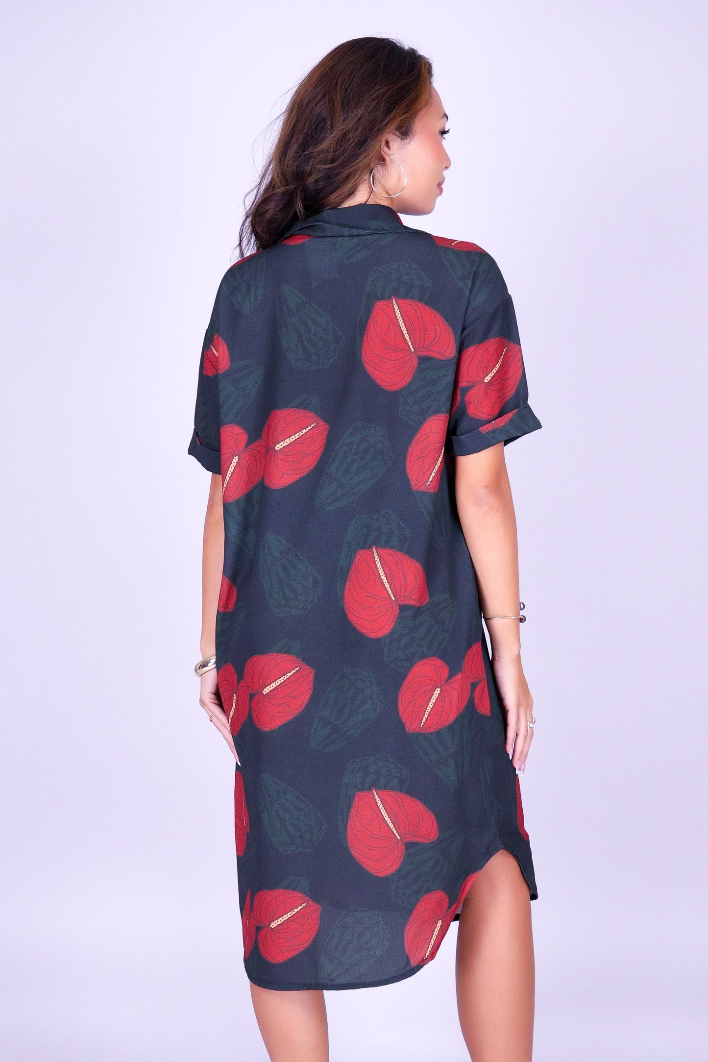 ANTHURIUM SHELL BUTTON DOWN DRESS