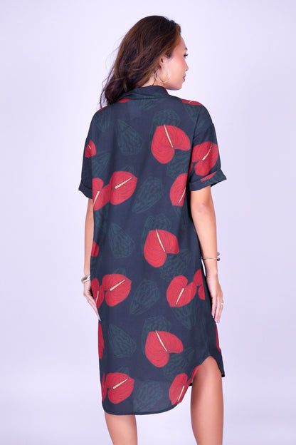 ANTHURIUM SHELL BUTTON DOWN DRESS